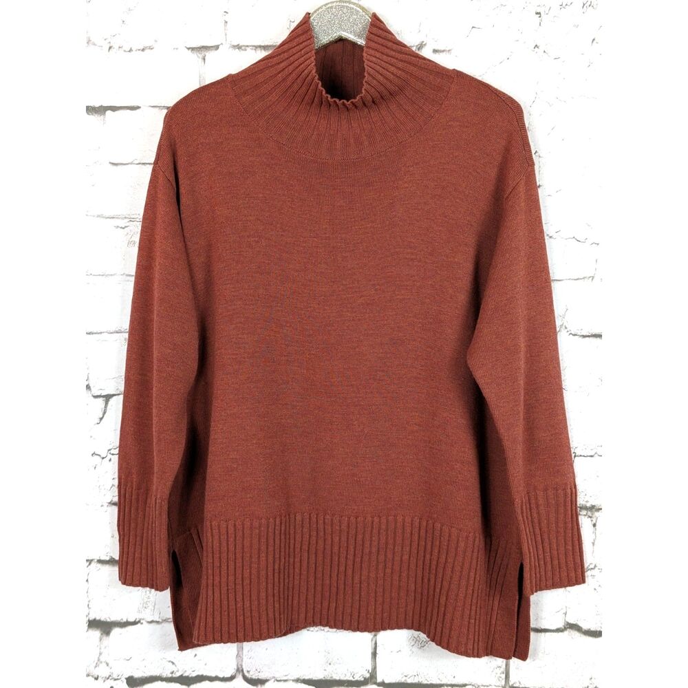 EILEEN FISHER Merino Jersey Turtleneck Regenerative Wool Minimalist Luxury Large